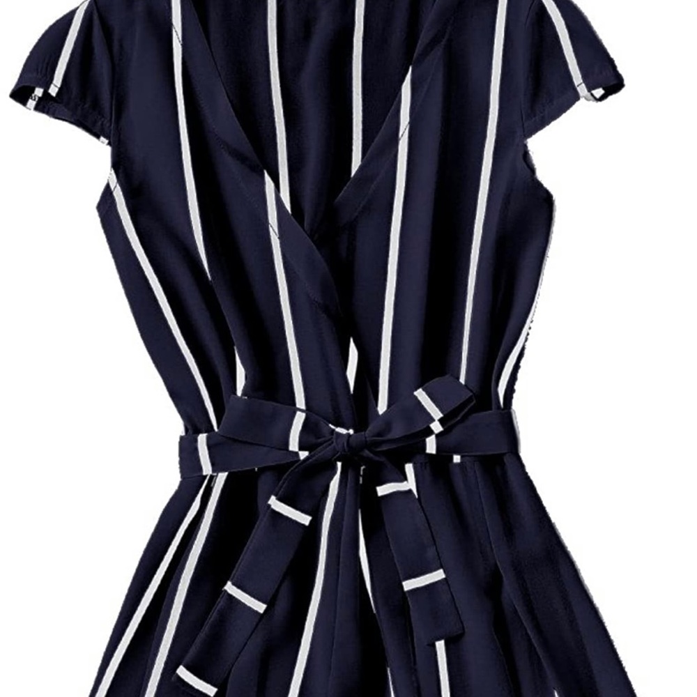 Vertical striped romper with belt